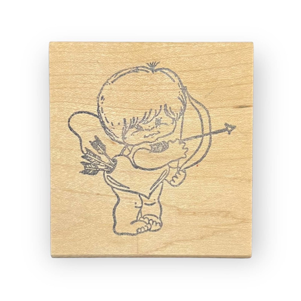 Vintage 90s Cupid Valentine’s Day Wood & Rubber Stamp Size 2.75” x 2.90” x 1”